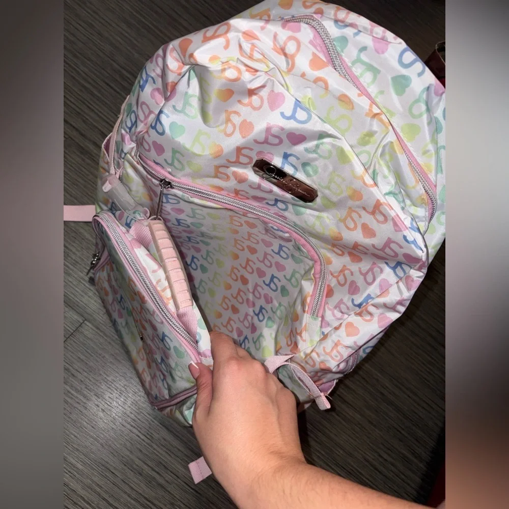 Jessica Simpson Pink Pastel Logo Full Size Backpack and Lunch Bag Set- NWT